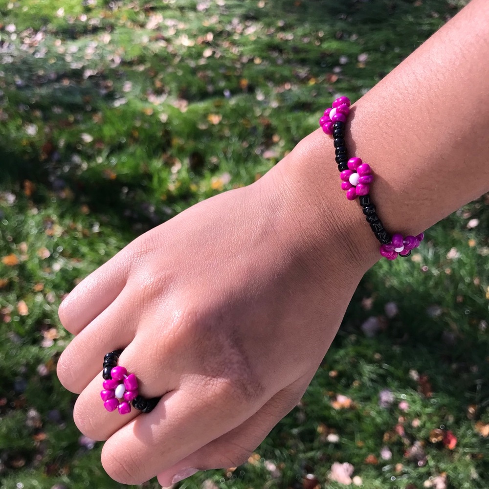 Purple and black flower bracelet